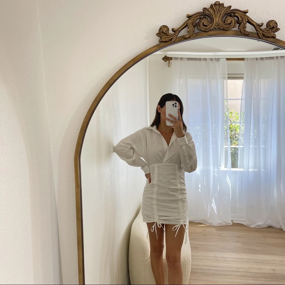 LAST • Girl Boss Front Drawstring Ruched Shirt Dress - Picture 3 of 9